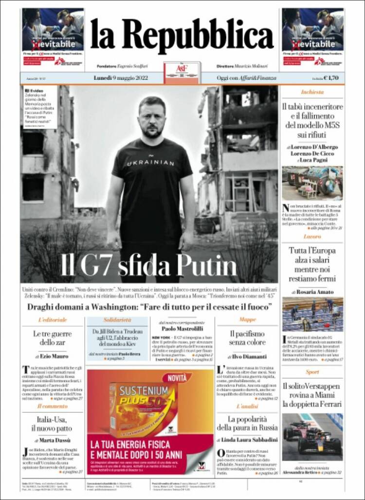 Portada de La Repubblica (Italia)