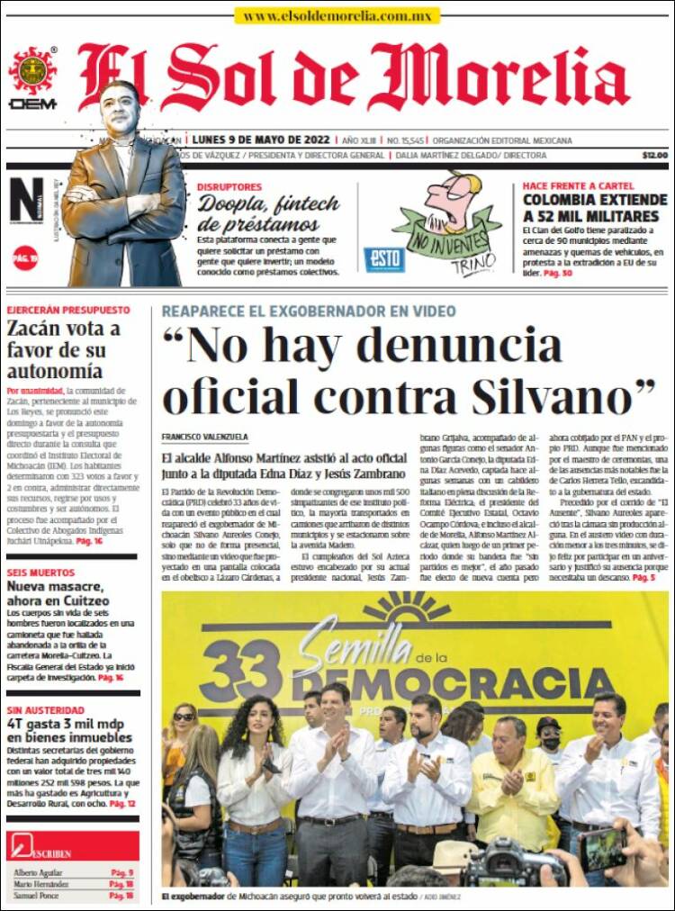 Portada de El Sol de Morelia (M&eacute;xico)