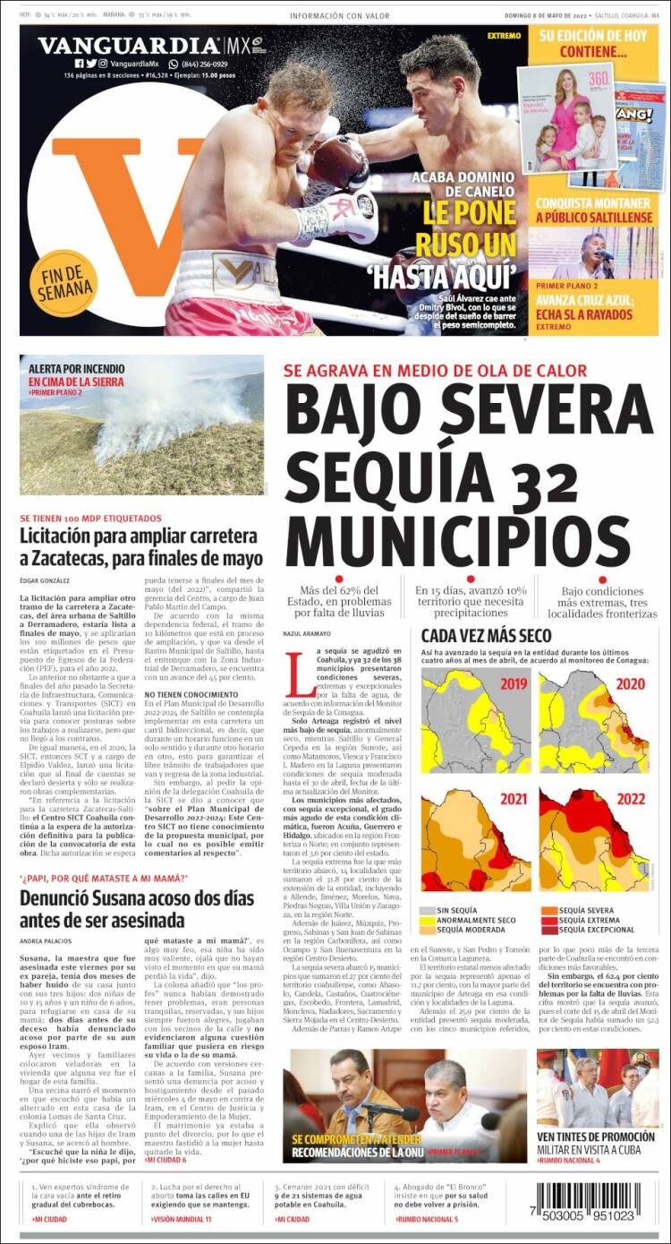 Portada de Vanguardia (M&eacute;xico)