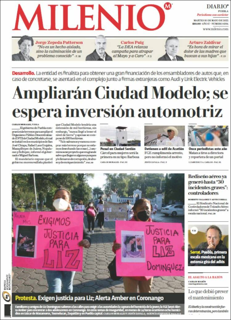 Portada de Milenio de Puebla (México)