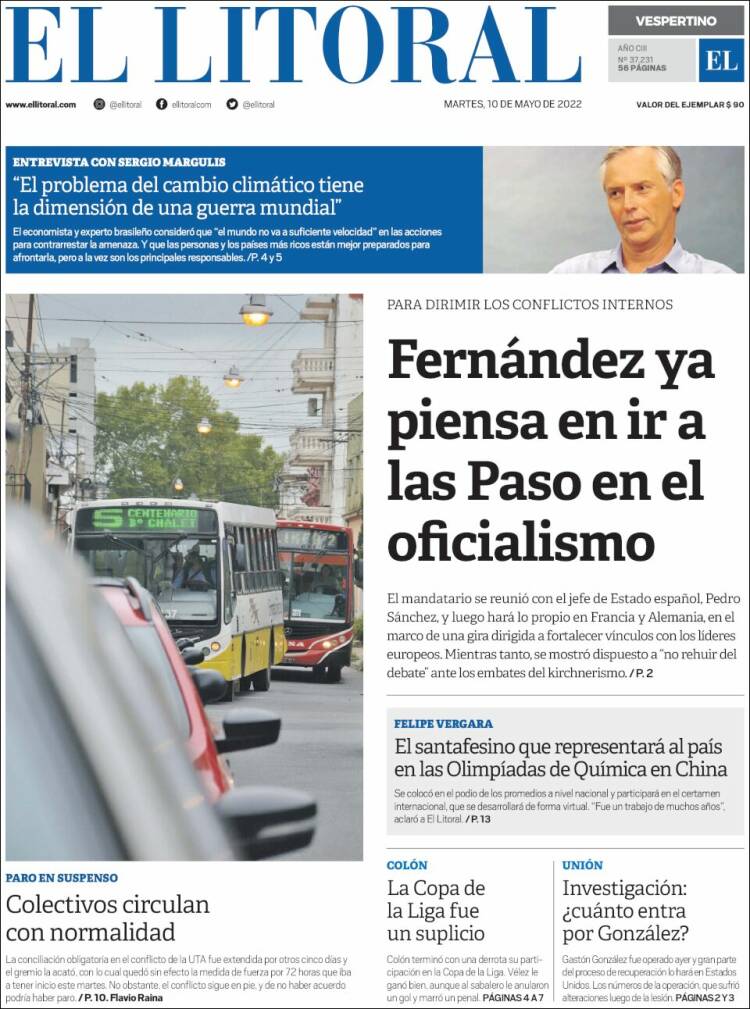 Portada de Diario El Litoral (Argentina)
