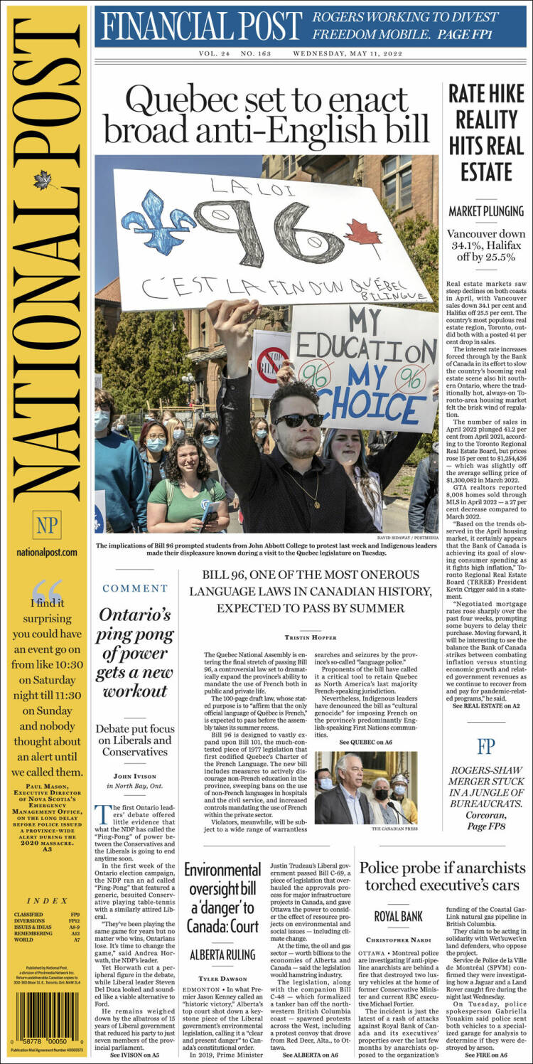 Portada de The National Post (Canad&aacute;)