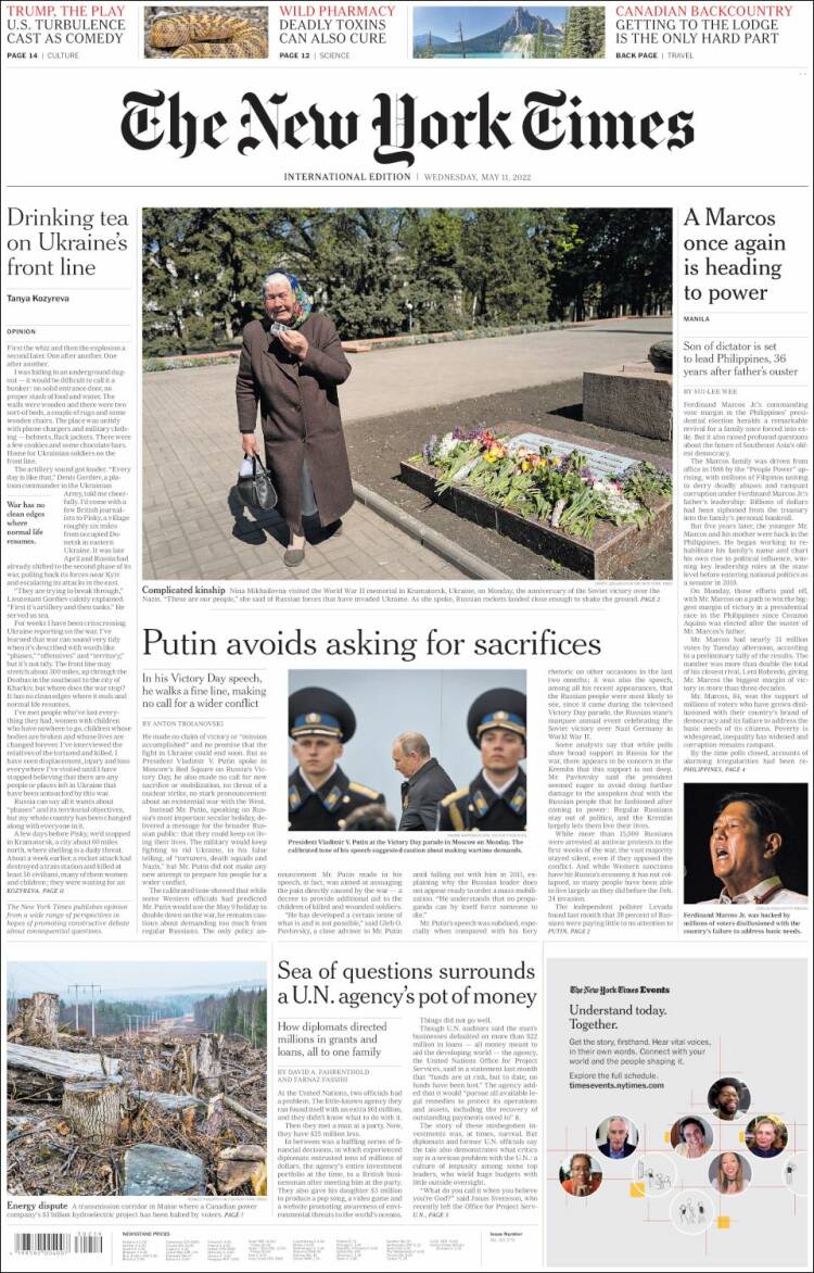 Portada de International New York Times (Europa)