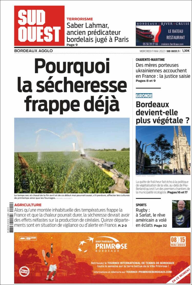 Portada de Sud Ouest (Francia)