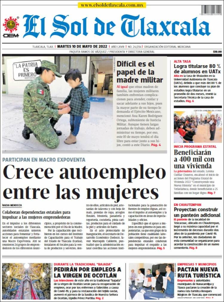 Portada de El Sol de Tlaxcala (M&eacute;xico)