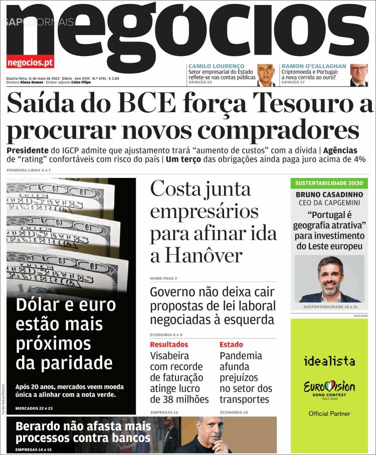 Portada de Jornal de Negócios (Portugal)