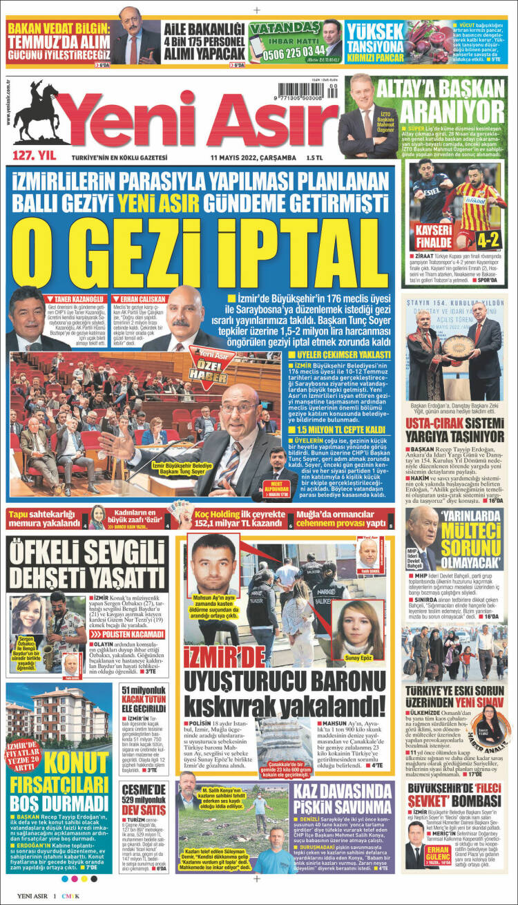 Portada de Yeni Asır (Turqu&iacute;a)
