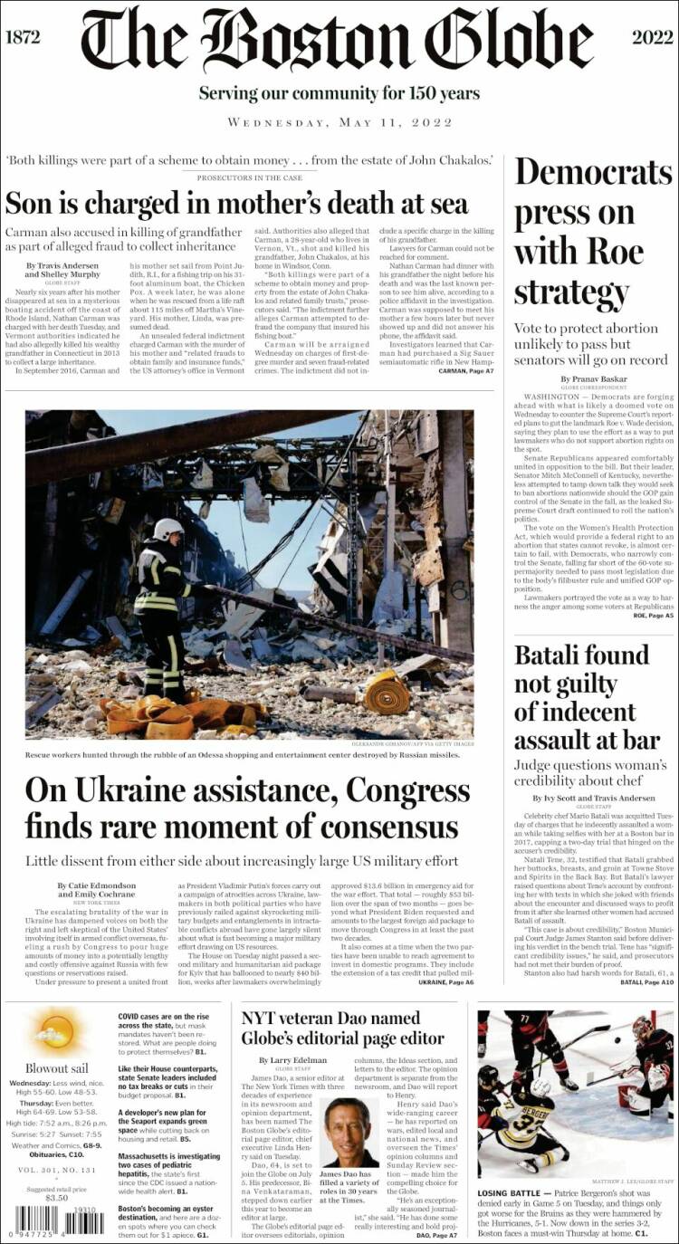 Portada de Boston Globe (USA)