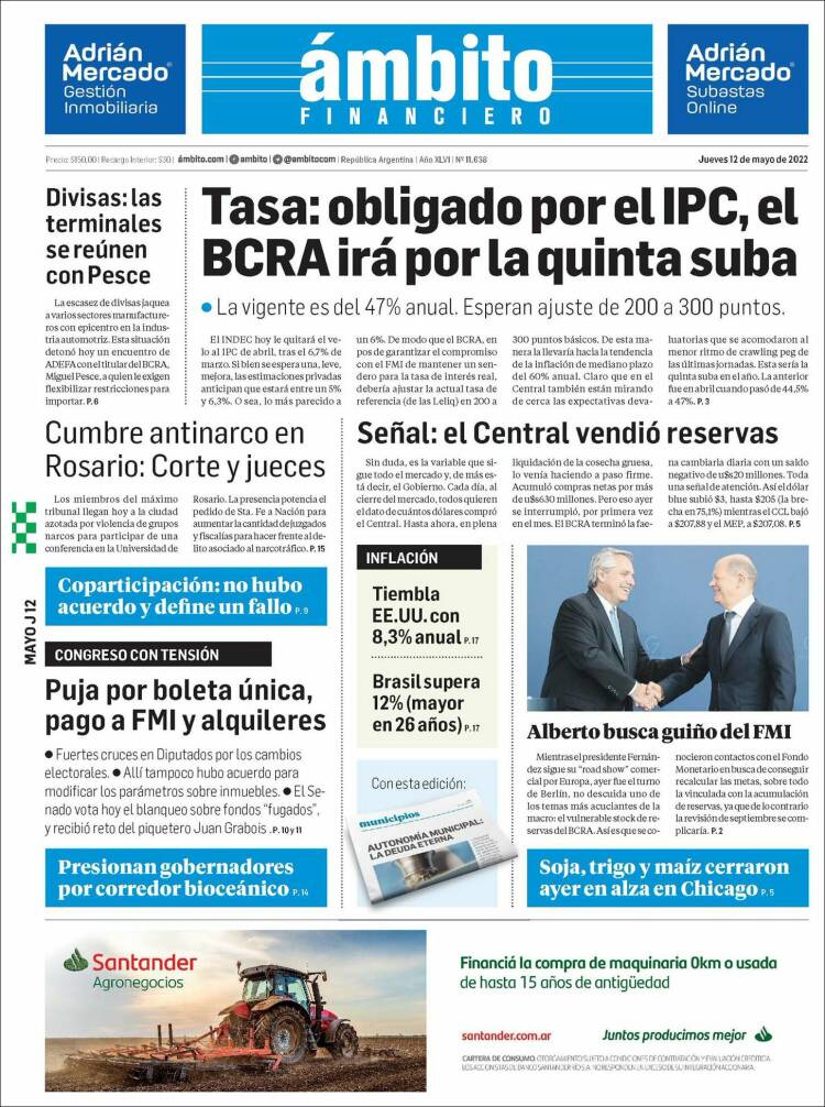 Portada de Diario Ambito Financiero (Argentina)