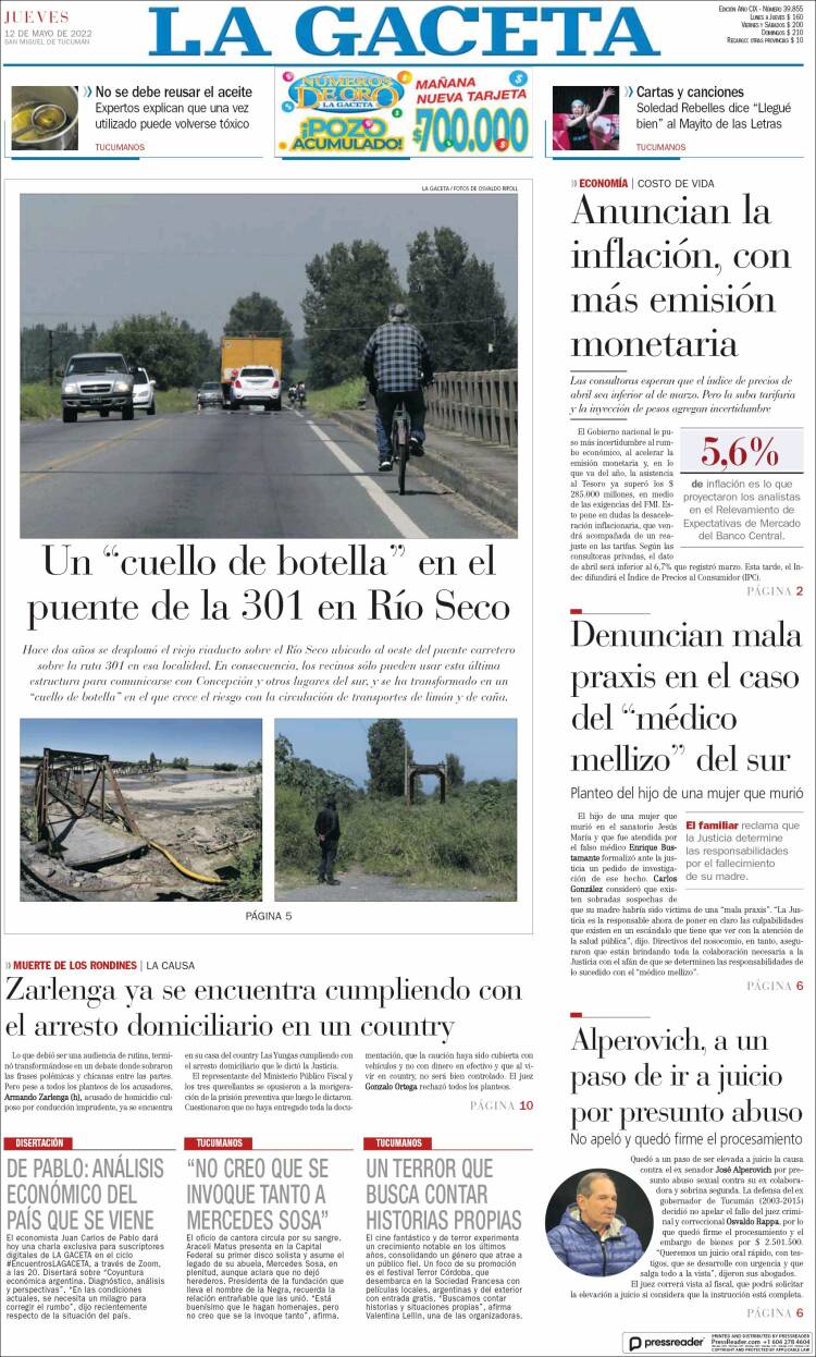 Portada de La Gaceta (Argentina)