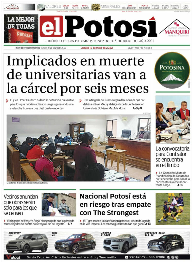 Portada de Diario de Potosí (Bolivia)