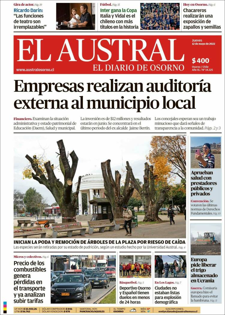 Portada de El Austral de Osorno (Chile)