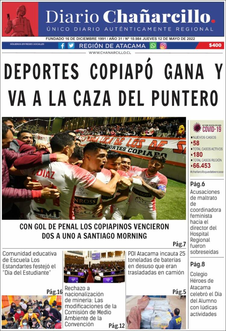 Portada de Diario Chañarcillo (Chile)