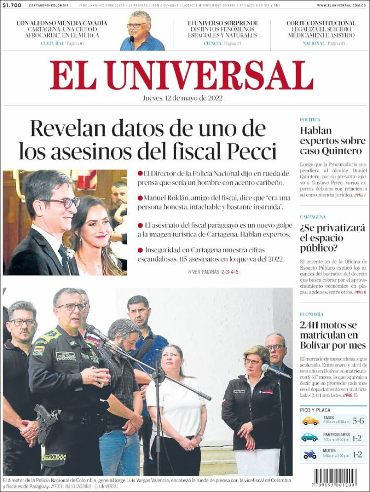 Portada de El Universal (Colombia)