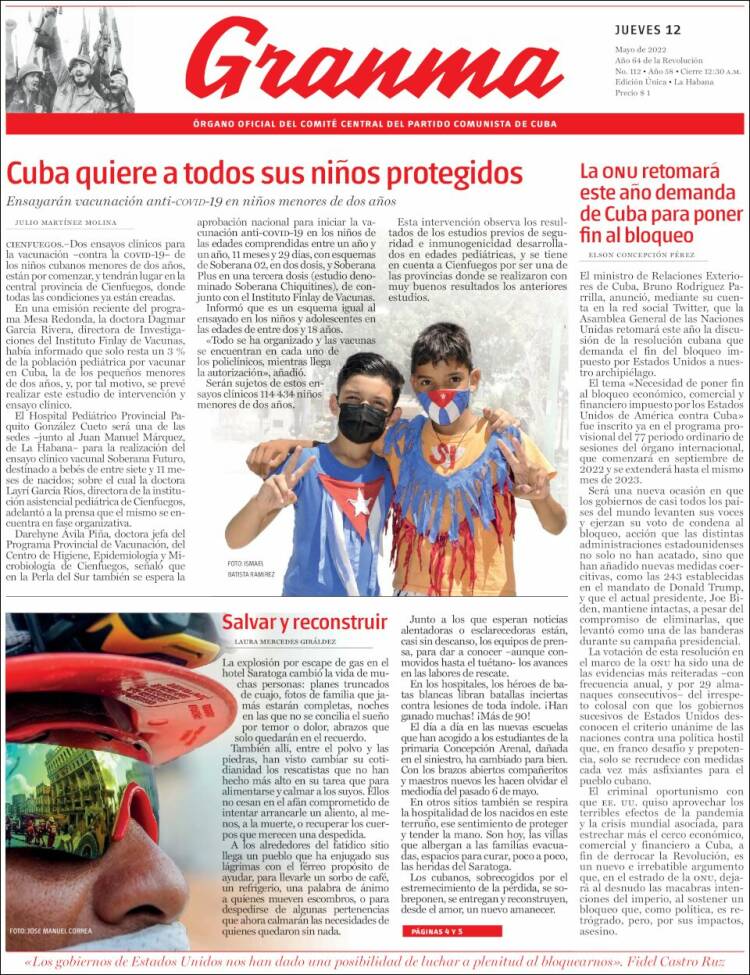 Portada de Granma (Cuba)