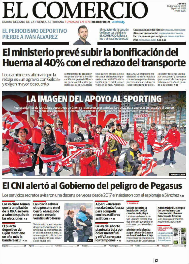 Portada de El Comercio - Gijón (Espagne)