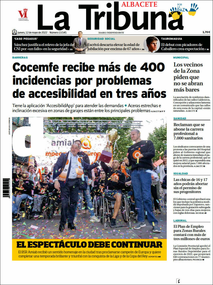 Portada de La Tribuna de Albacete (España)