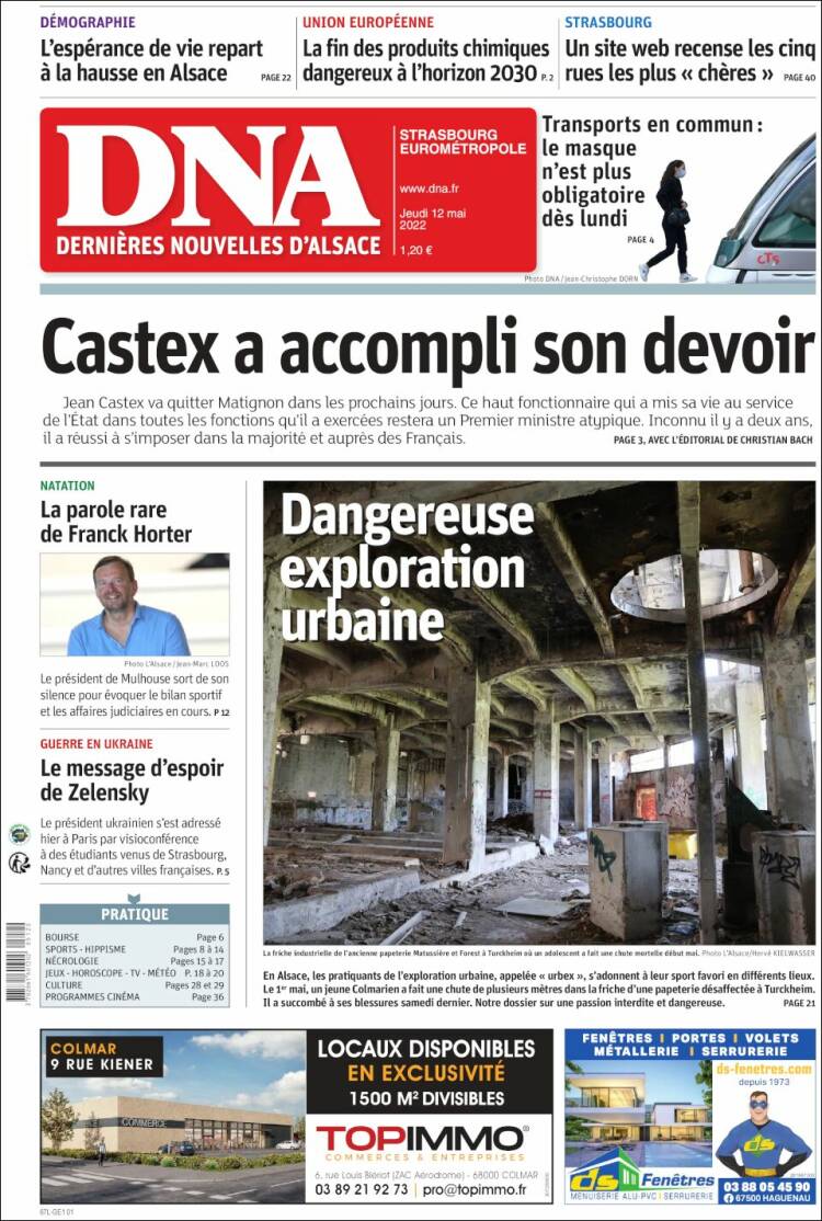 Portada de Les Dernières Nouvelles d'Alsace (Francia)