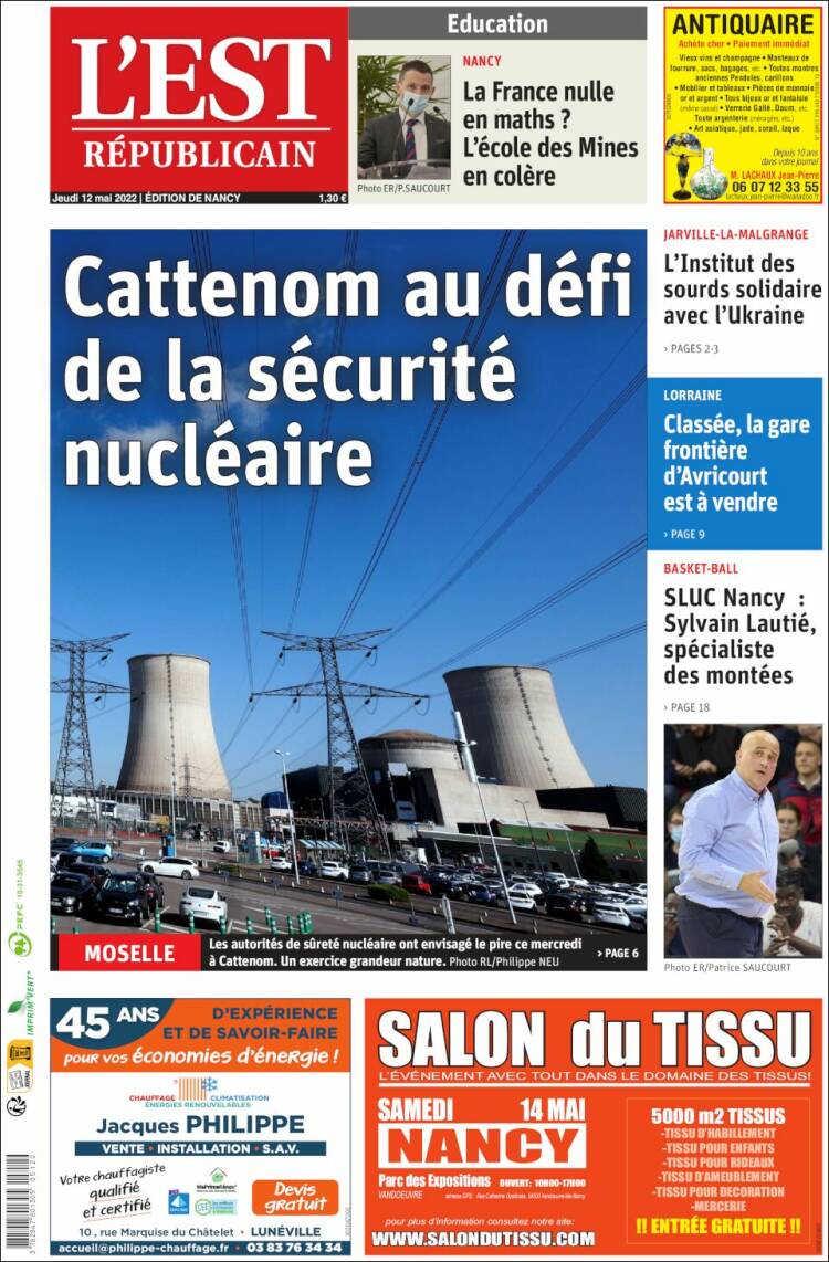 Portada de L'Est Republicain (France)