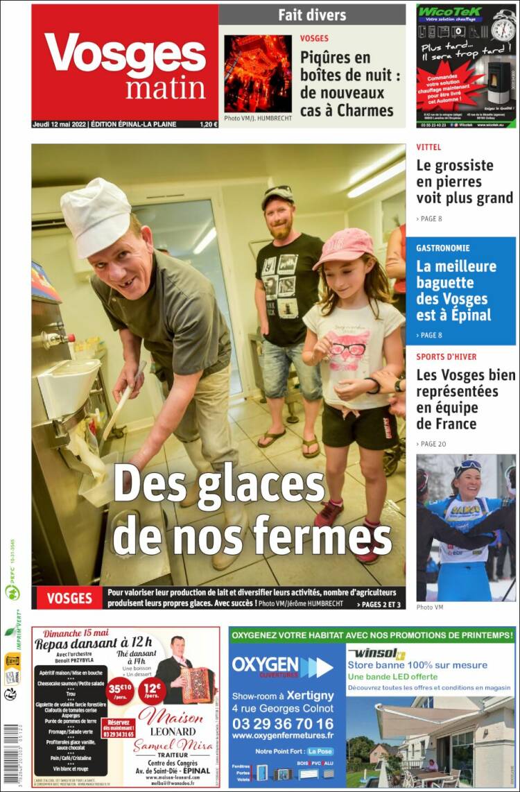 Portada de Vosges Matin (Francia)