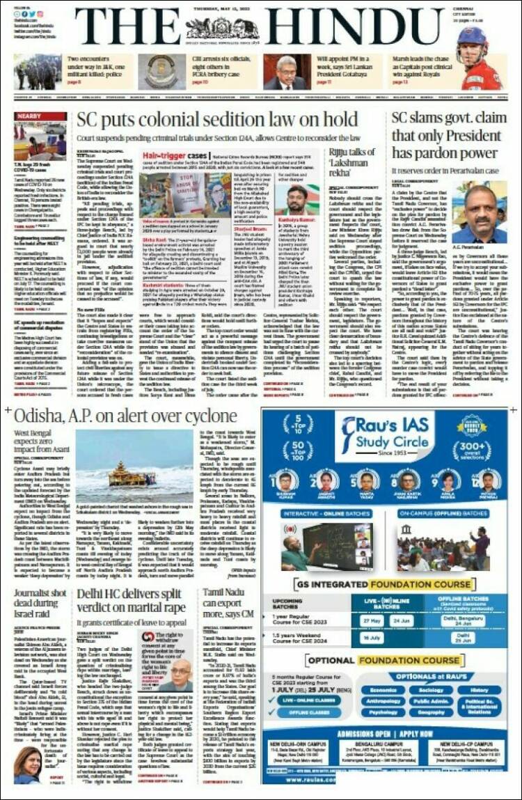 Portada de The Hindu (India)