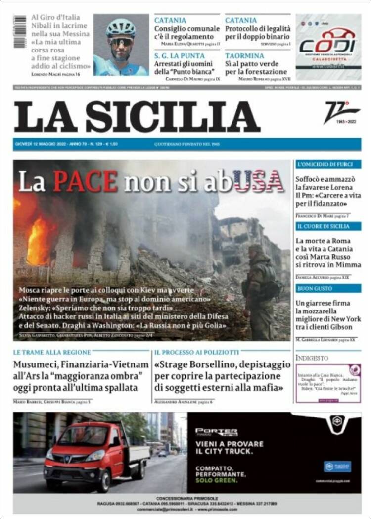 Portada de La Sicilia (Italia)