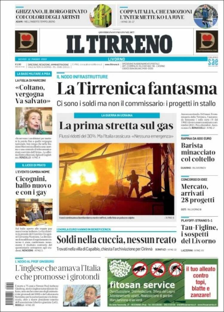 Portada de Il Tirreno (Italia)
