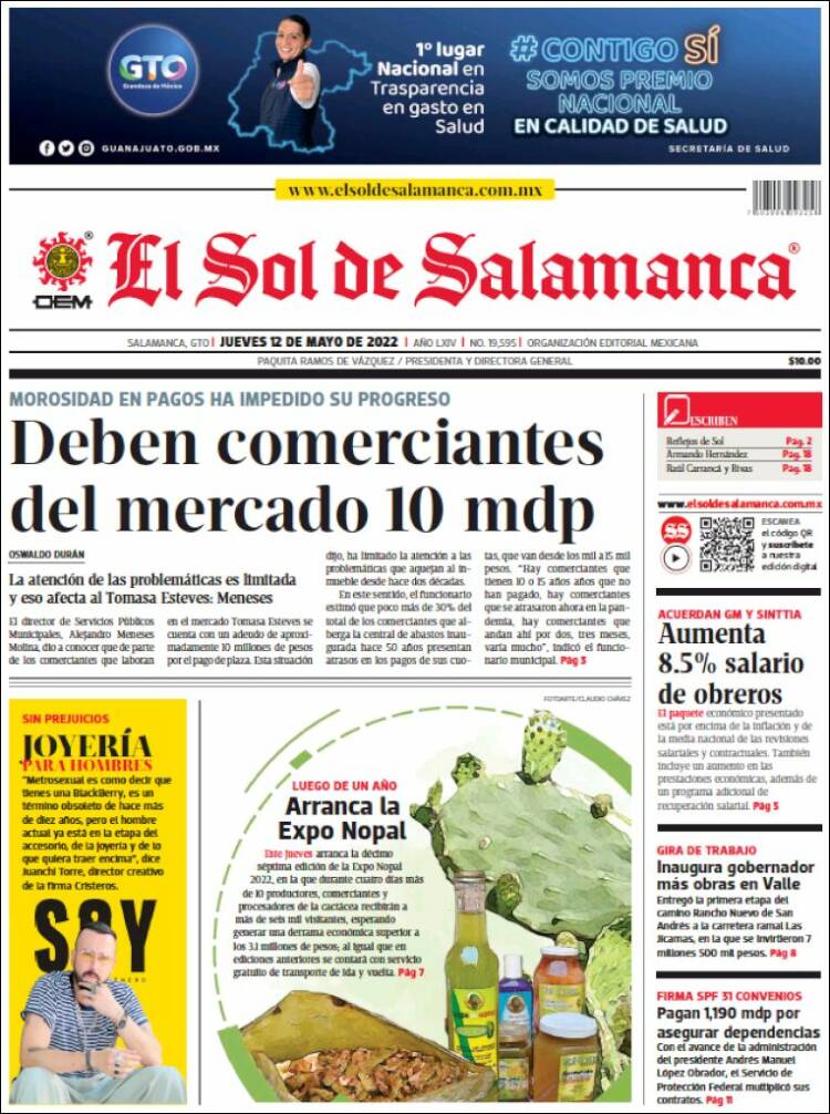 Portada de El Sol de Salamanca (M&eacute;xico)