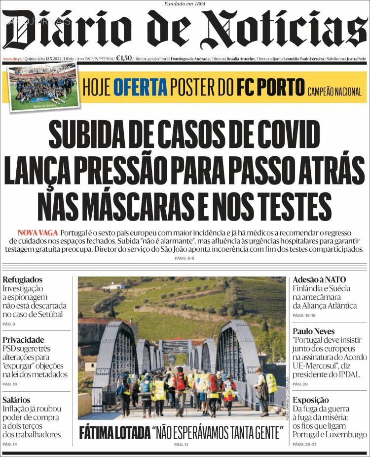 Portada de Diário de Noticias (Portugal)