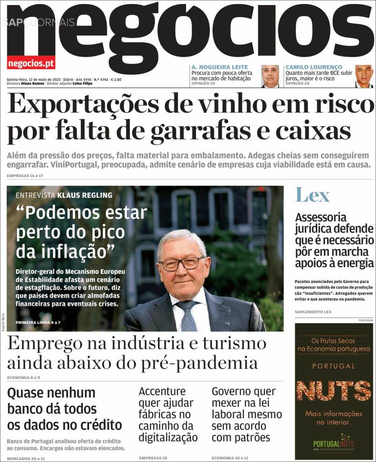 Portada de Jornal de Negócios (Portugal)