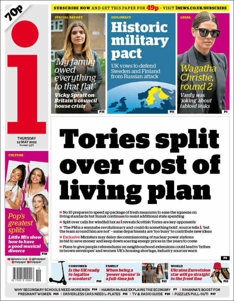 Portada de The i (Reino Unido)