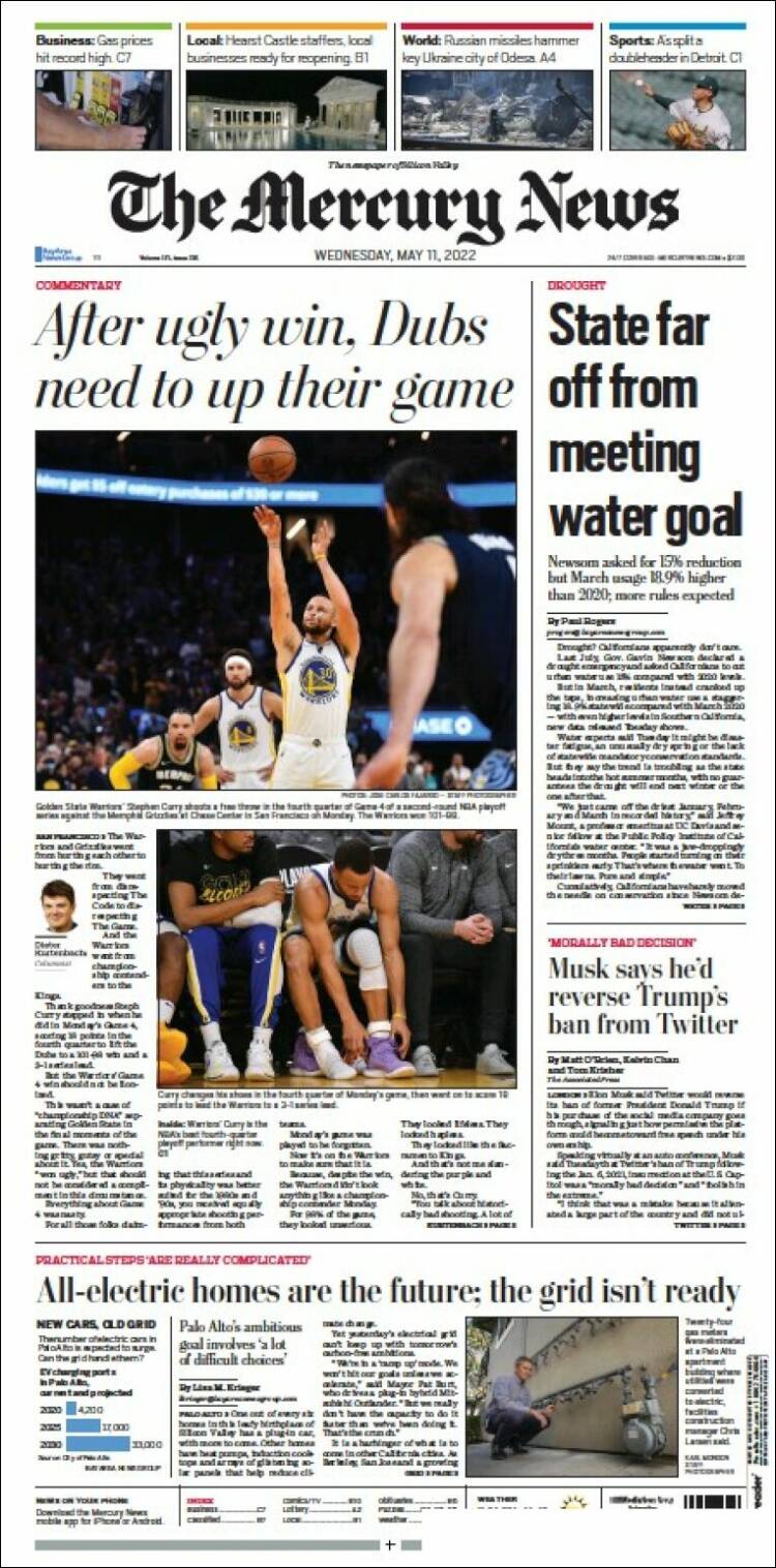 Portada de San Jose Mercury News (USA)