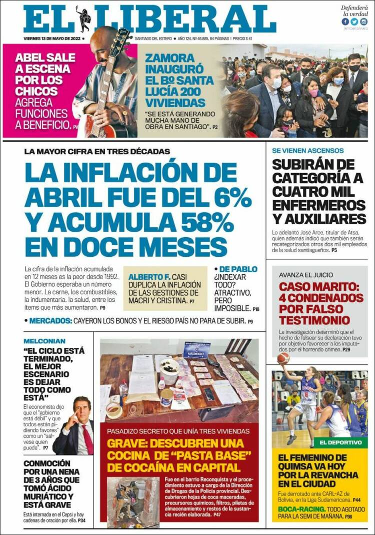 Portada de Diario El Liberal (Argentina)