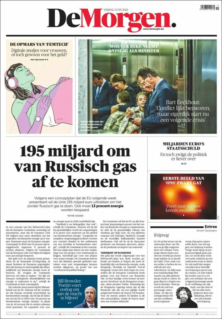 Portada de De Morgen (B&eacute;lgica)