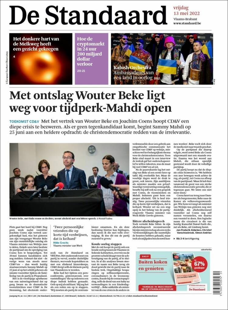 Portada de De Standaard (B&eacute;lgica)