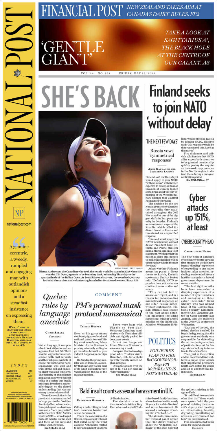 Portada de The National Post (Canad&aacute;)
