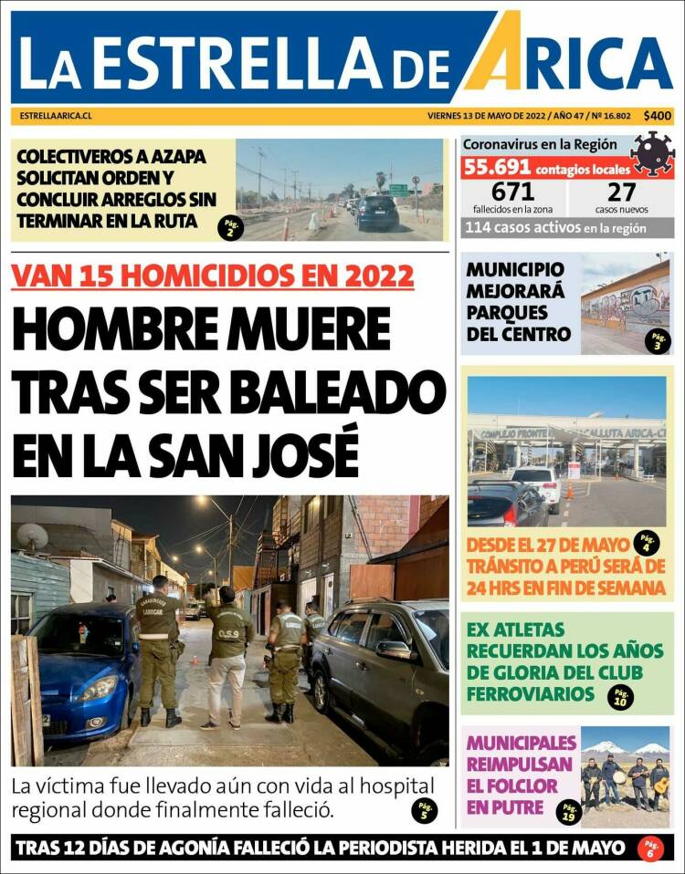 Portada de La Estrella de Arica (Chile)