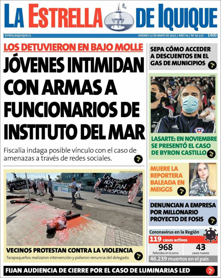 Portada de La Estrella de Iquique (Chile)