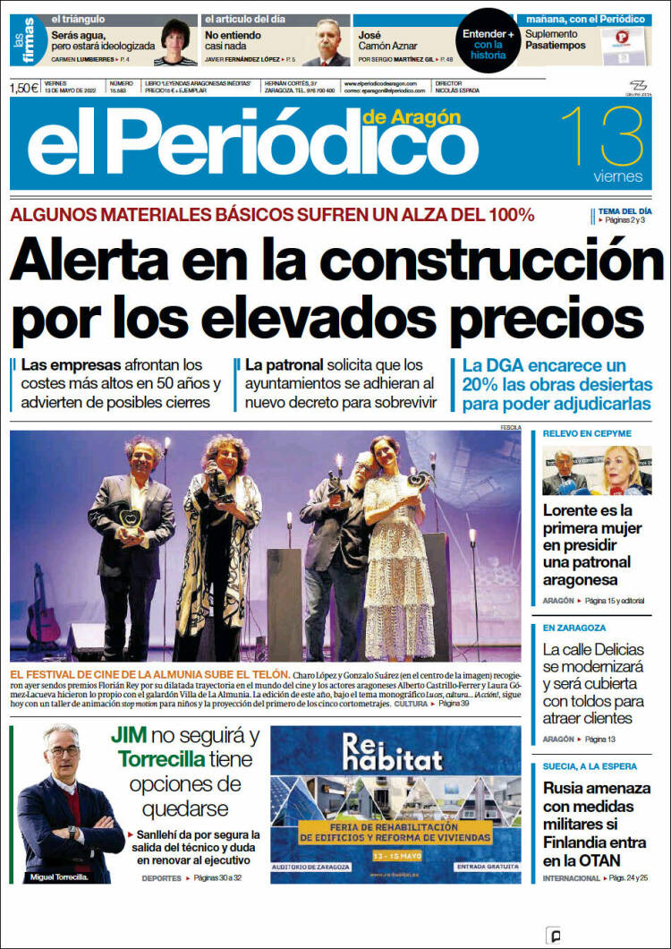 Portada de El Periódico de Aragón (Espa&ntilde;a)