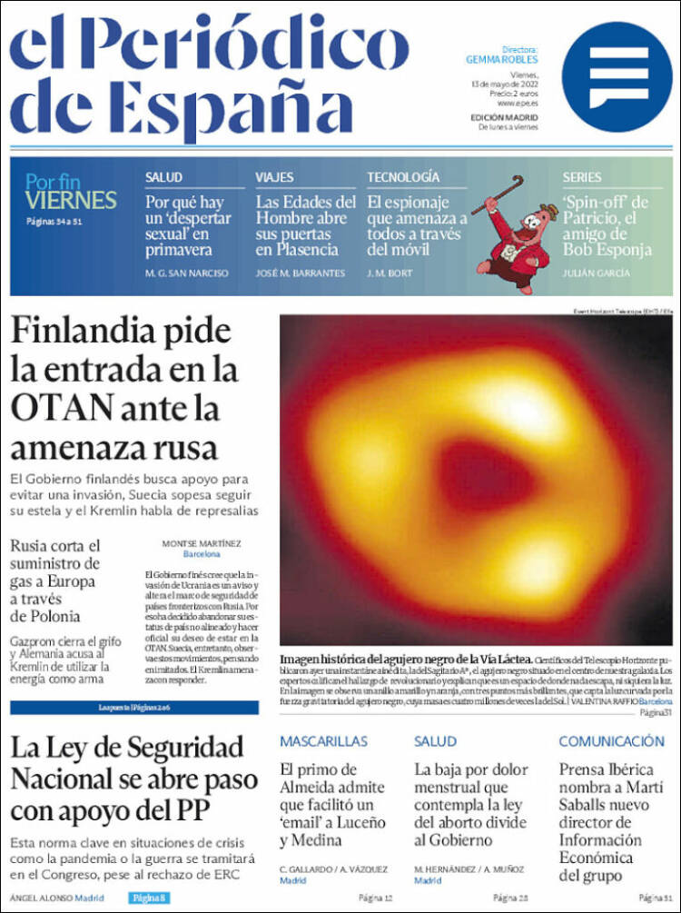 Portada de El Periódico de España (España)