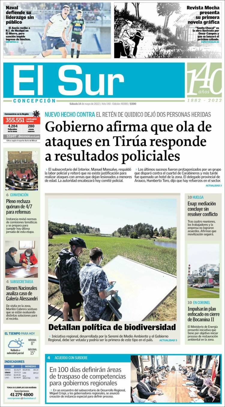 Portada de El Sur (Chile)