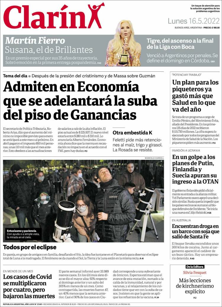 Periódico Clarín (Argentina). Periódicos De Argentina. Edición De Lunes ...