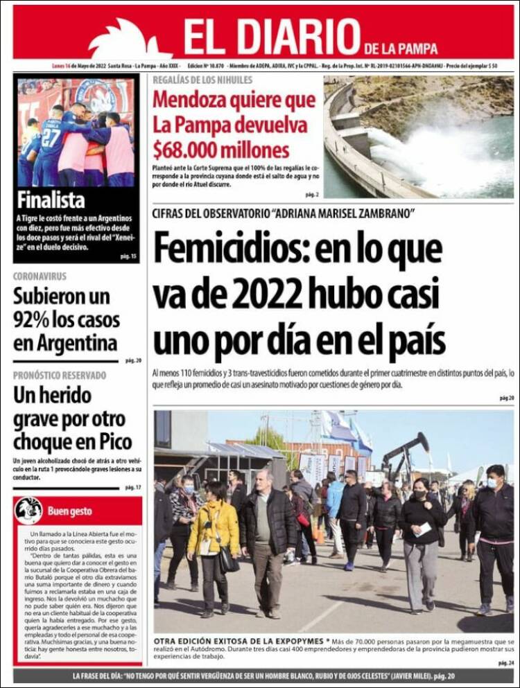 Portada de Diario de La Pampa (Argentina)