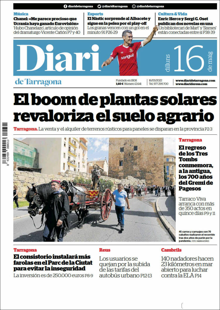 Portada de Diari de Tarragona (España)