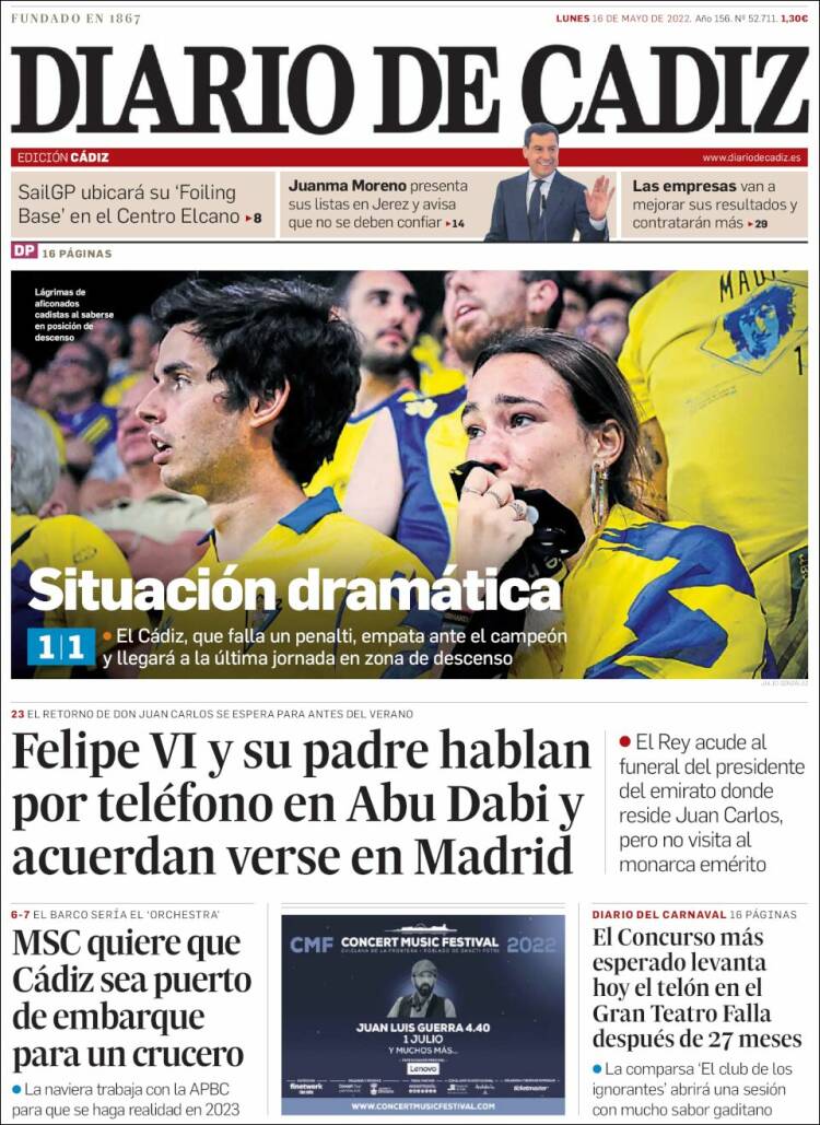 Portada de Diario de Cádiz (España)