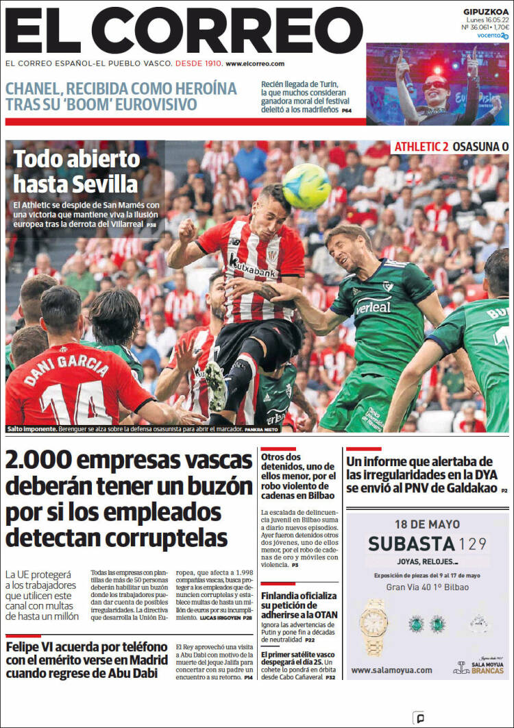 Portada de El Correo - Guipuzcoa (España)