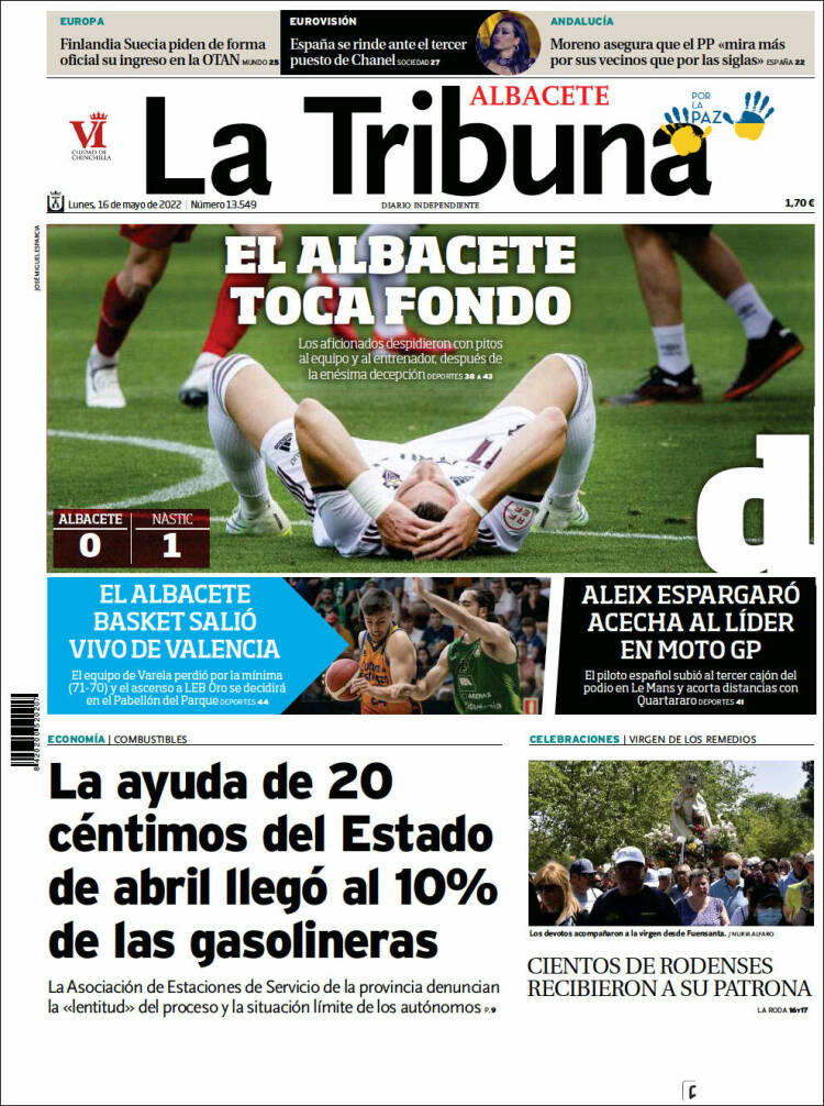 Portada de La Tribuna de Albacete (España)