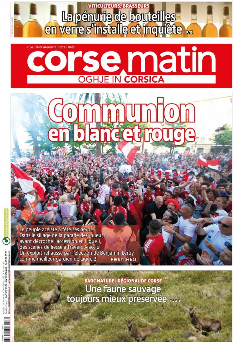 Portada de Corse-Matin (Francia)