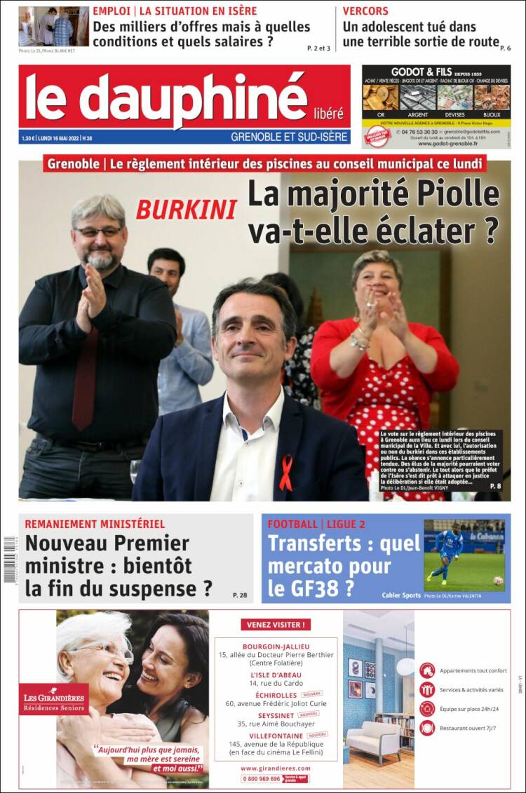 Portada de Le Dauphiné Libéré (Francia)