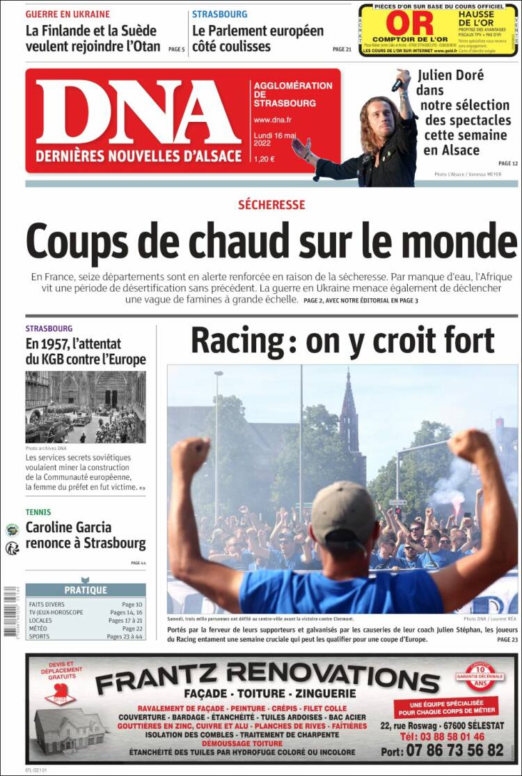 Portada de Les Dernières Nouvelles d'Alsace (France)